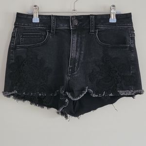 American Eagle Crochet Washed Black Super Stretch High-Rise‎ Shortie 8